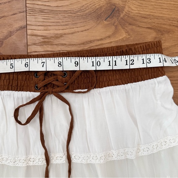 Lapis White Lace Maxi Skirt with Brown Waistband - Picture 12 of 15